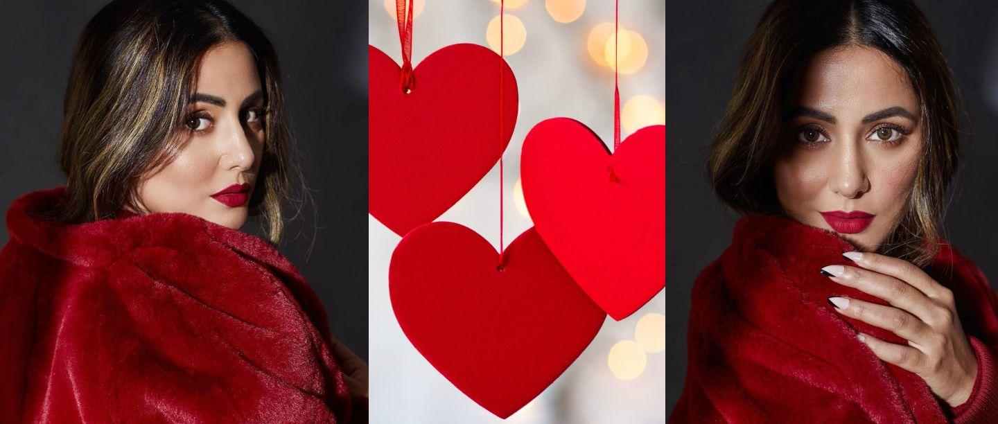 Valentines Day Dress Ideas, Valentines Day, Hina Khan Red Velvet Dress