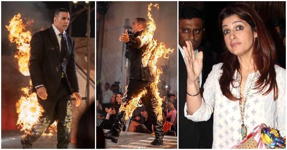 अक्षय कुमार ने खुद को लगाई आग और किया खतरनाक रैंप वॉक, ये पागलपन देख भड़की ट्विंकल